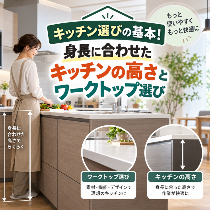 キッチン選びの基本！身長に合わせたキッチンの高さとワークトップ選び